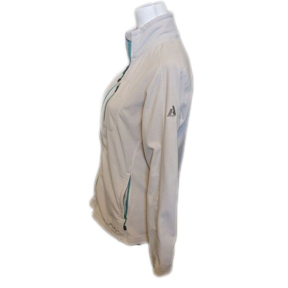 Eddie Bauer First Ascent fleece full zip jacket, cream with teal zipper accent M - Picture 3 of 7